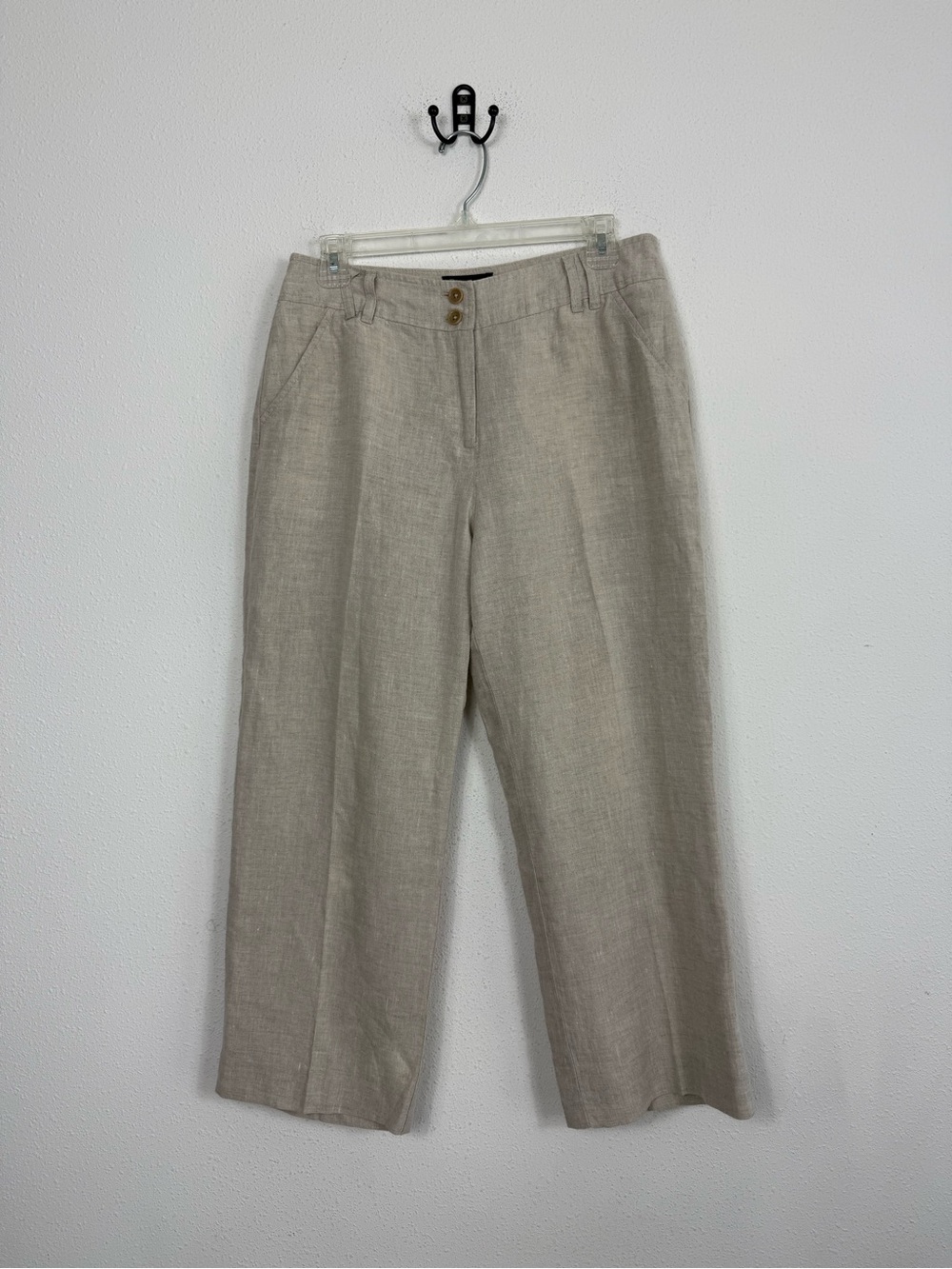 Boden Beige Linen Cropped Trouser Pants Women’s 12 Regular Relaxed Fit